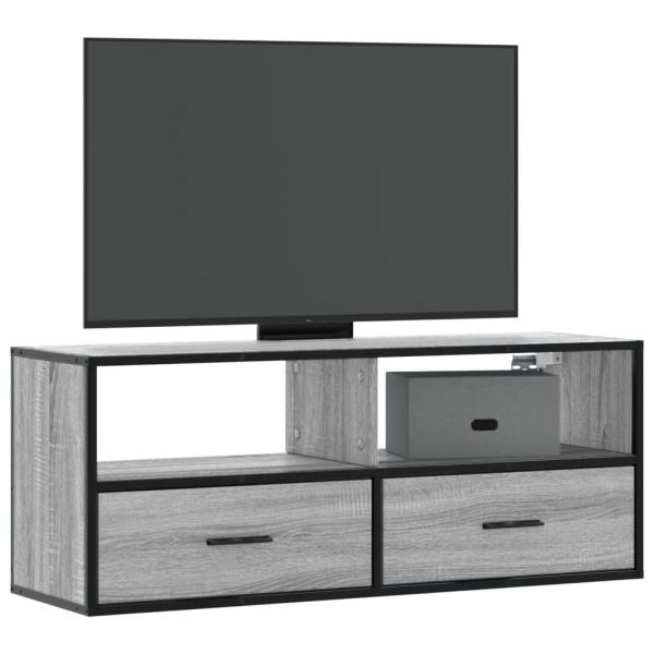 ARDEBO.de - TV-Schrank Grau Sonoma 100x31x39,5 cm Holzwerkstoff und Metall