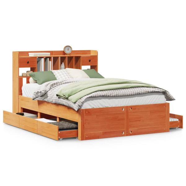 ARDEBO.de - Massivholzbett mit Regal ohne Matratze Wachsbraun 140x190 cm