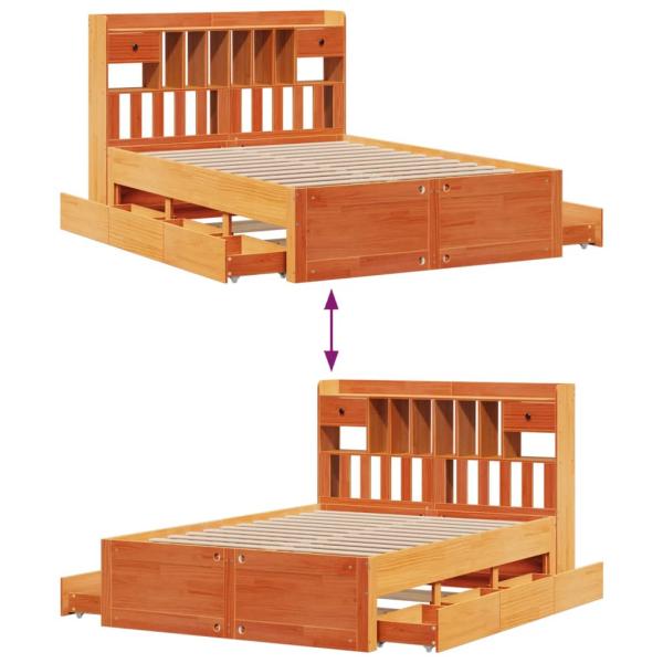 Massivholzbett mit Regal ohne Matratze Wachsbraun 140x190 cm