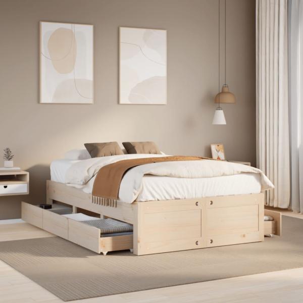 ARDEBO.de - Massivholzbett ohne Matratze mit Schubladen 135x190 cm