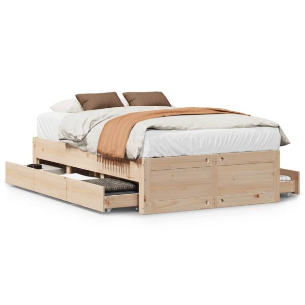 Massivholzbett ohne Matratze mit Schubladen 135x190 cm