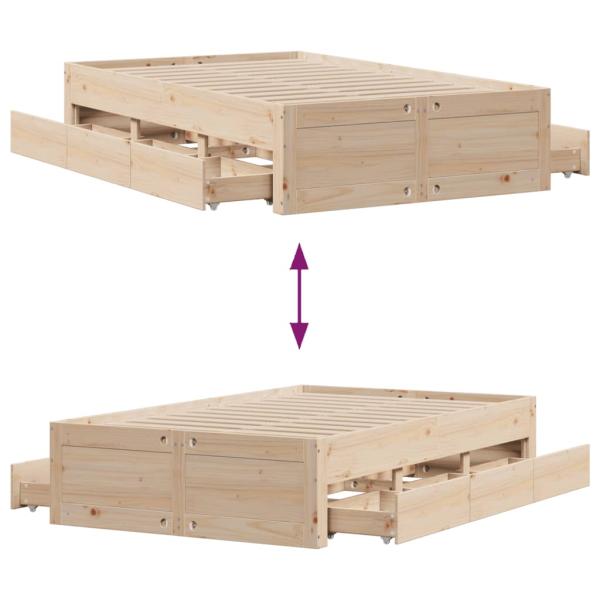 Massivholzbett ohne Matratze mit Schubladen 135x190 cm