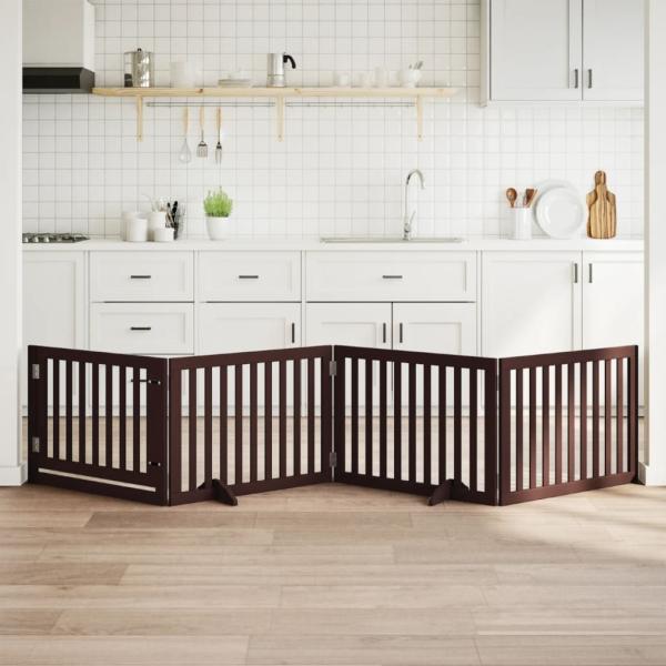 ARDEBO.de - 4-tlg. Hundetor mit Tür Faltbar Braun 320 cm Pappelholz