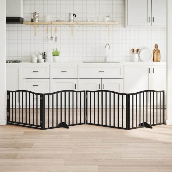 ARDEBO.de - 4-tlg. Hundetor mit Tür Faltbar Schwarz 320 cm Pappelholz