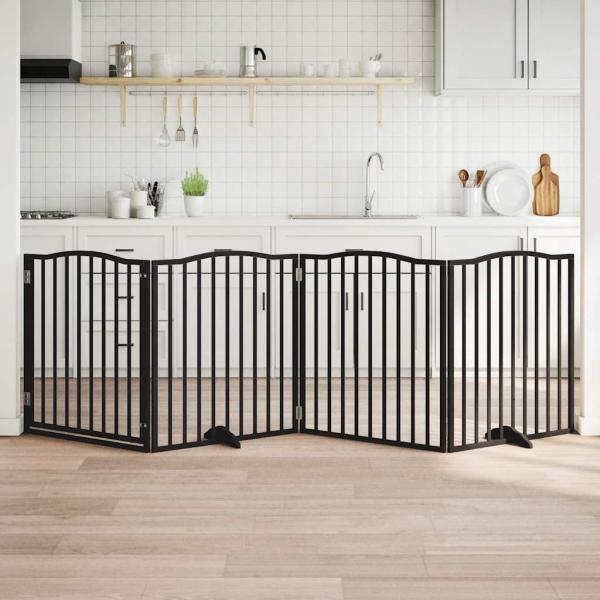 ARDEBO.de - 4-tlg. Hundetor mit Tür Faltbar Schwarz 320 cm Pappelholz