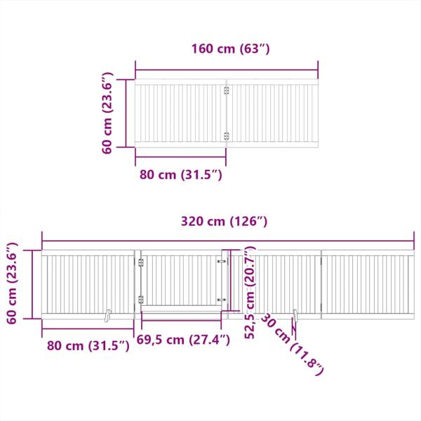 6-tlg. Hundetor mit Tür Faltbar Weiß 480 cm Pappelholz