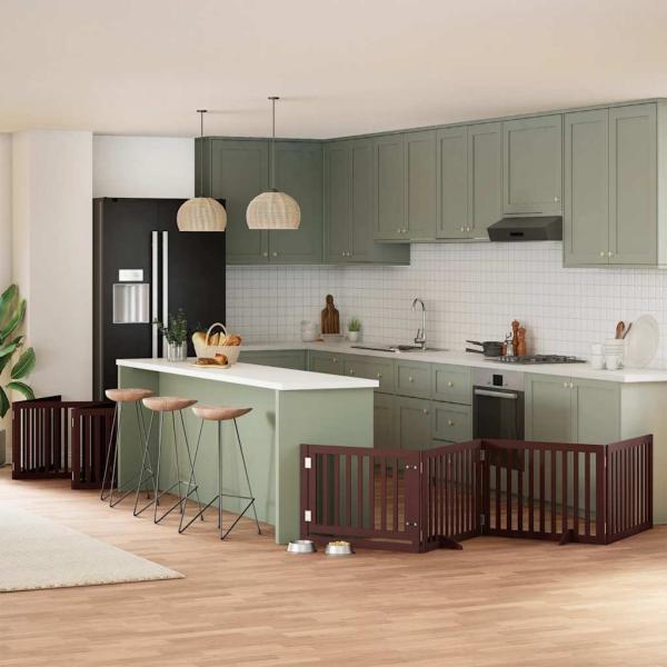 ARDEBO.de - 12-tlg. Hundetor mit Tür Faltbar Braun 960 cm Pappelholz