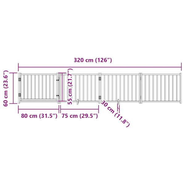 4-tlg. Hundetor mit Tür Faltbar 320 cm Massivholz Tanne