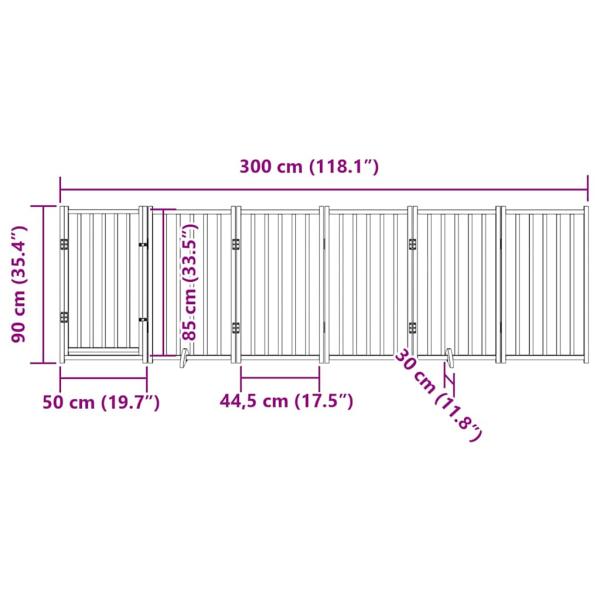 6-tlg. Hundetor mit Tür Faltbar 300 cm Massivholz Tanne
