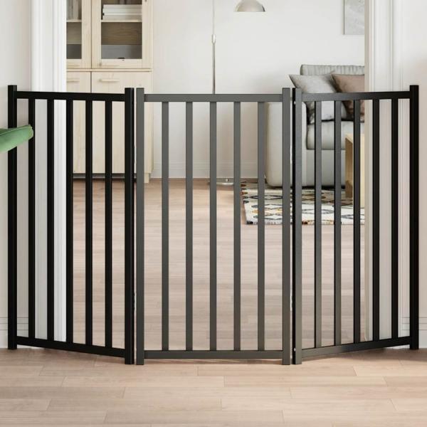 ARDEBO.de - 3-tlg. Hundetor Faltbar Schwarz 150 cm Massivholz Tanne