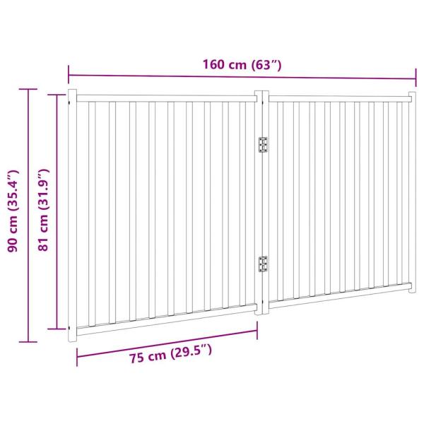 2-tlg. Hundetor Faltbar Schwarz 160 cm Massivholz Tanne