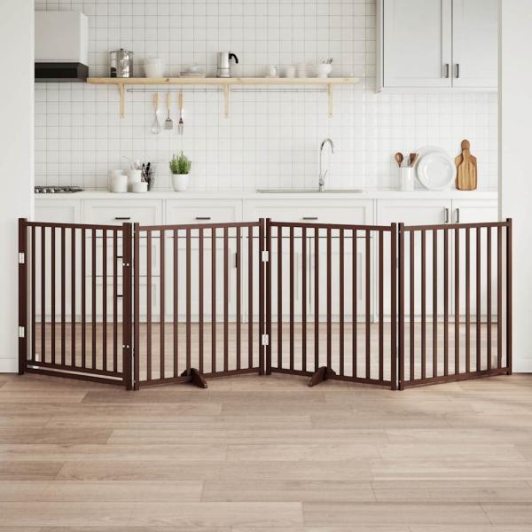ARDEBO.de - 4-tlg. Hundetor mit Tür Faltbar Braun Eiche 320 cm Tannenholz