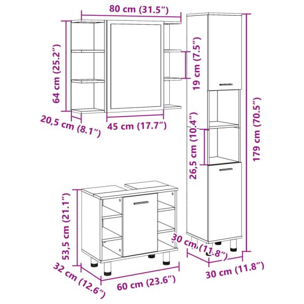 3-tlg. Badmöbel-Set Sonoma-Eiche Holzwerkstoff