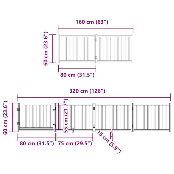 6-tlg. Hundetor mit Tür Faltbar Weiß 480 cm Pappelholz