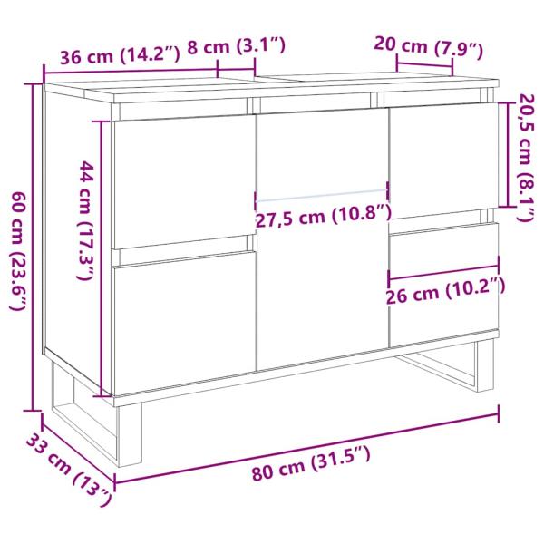 Waschbeckenunterschrank Betongrau 80x33x60 cm Holzwerkstoff