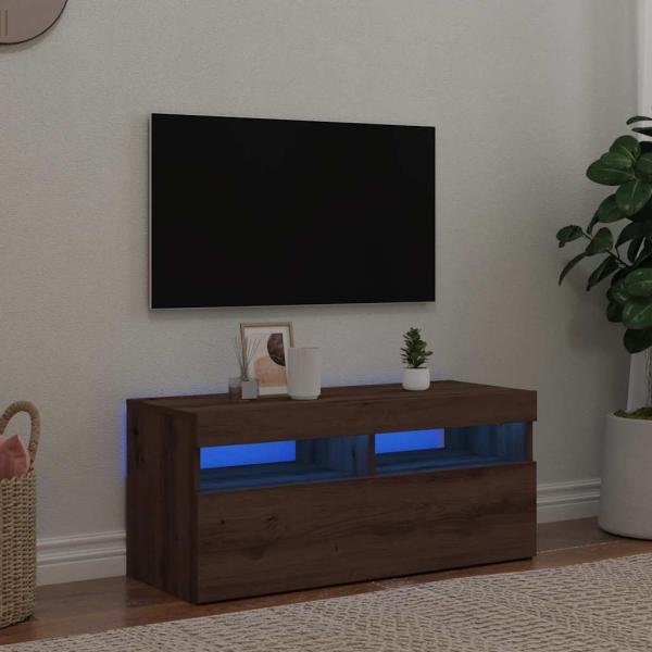 ARDEBO.de - TV-Schrank mit LED-Leuchten Artisan-Eiche 90x35x40 cm