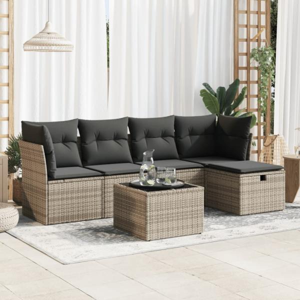 ARDEBO.de - 6-tlg. Garten-Sofagarnitur mit Kissen Grau Poly Rattan