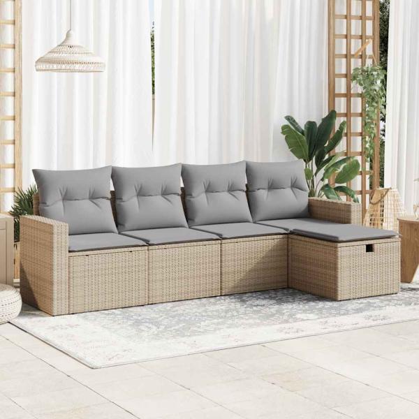 ARDEBO.de - 5-tlg. Garten-Sofagarnitur mit Kissen Beige Poly Rattan