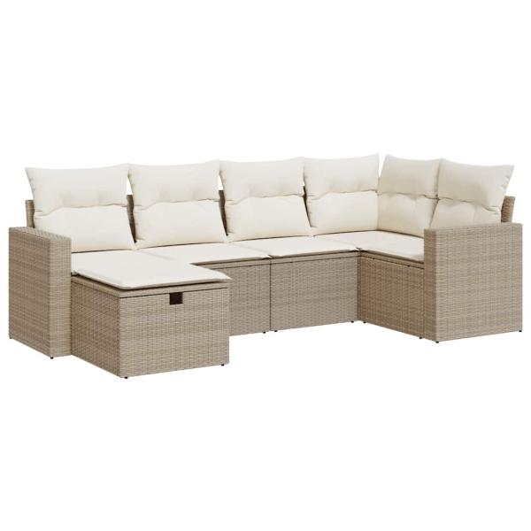 6-tlg. Garten-Sofagarnitur mit Kissen Beige Poly Rattan