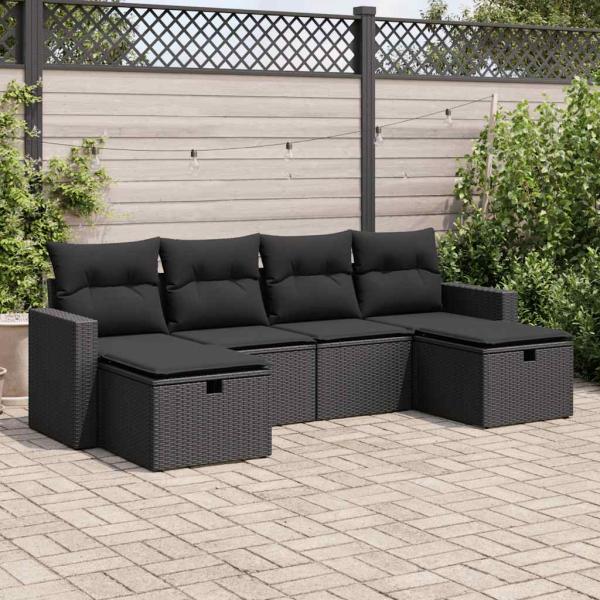 ARDEBO.de - 6-tlg. Garten-Sofagarnitur mit Kissen Schwarz Poly Rattan