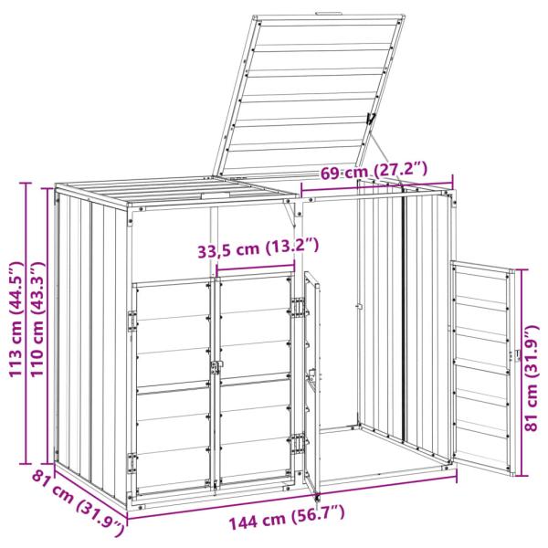Mülltonnenbox für 2 Tonnen Braun 144x81x113 cm Stahl