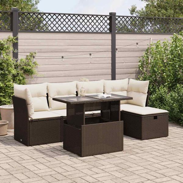 ARDEBO.de - 6-tlg. Garten-Sofagarnitur mit Kissen Braun Poly Rattan