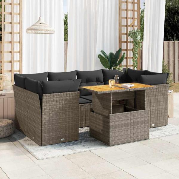 ARDEBO.de - 7-tlg. Garten-Sofagarnitur mit Kissen Grau Poly Rattan