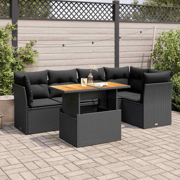 ARDEBO.de - 6-tlg. Garten-Sofagarnitur mit Kissen Schwarz Poly Rattan