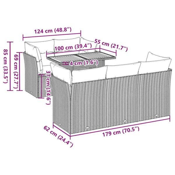 6-tlg. Garten-Sofagarnitur mit Kissen Schwarz Poly Rattan