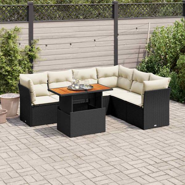 ARDEBO.de - 7-tlg. Garten-Sofagarnitur mit Kissen Schwarz Poly Rattan
