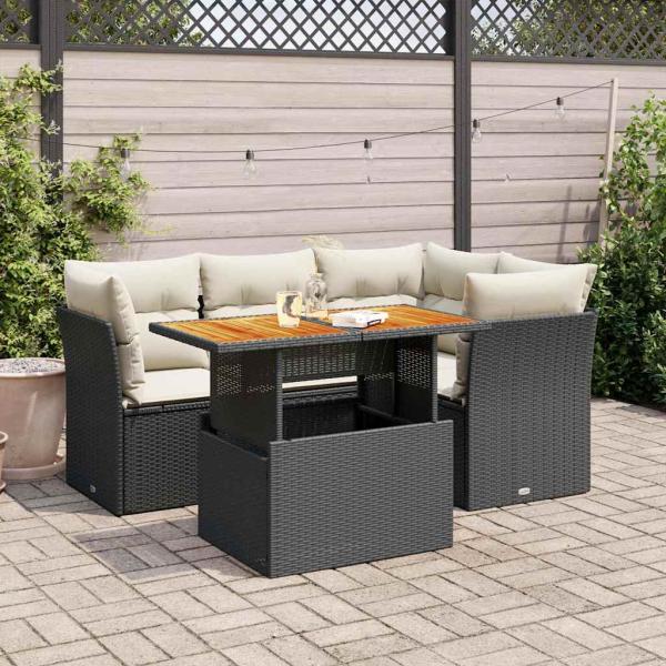 ARDEBO.de - 5-tlg. Garten-Sofagarnitur mit Kissen Schwarz Poly Rattan