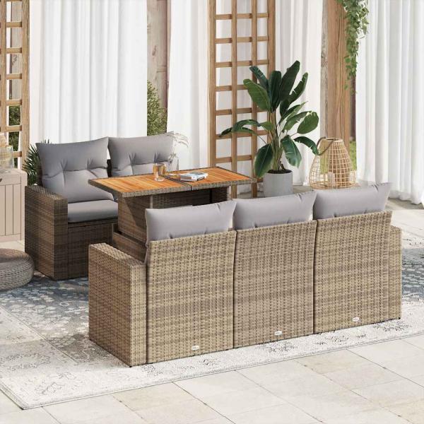 ARDEBO.de - 6-tlg. Garten-Sofagarnitur mit Kissen Beige Poly Rattan