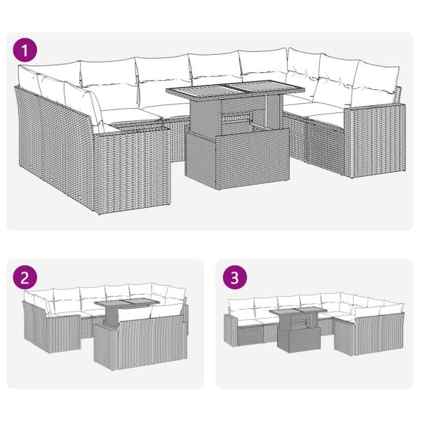 10-tlg. Garten-Sofagarnitur mit Kissen Schwarz Poly Rattan