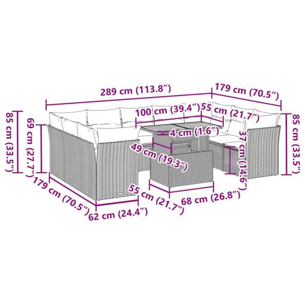 10-tlg. Garten-Sofagarnitur mit Kissen Schwarz Poly Rattan