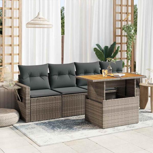 ARDEBO.de - 5-tlg. Garten-Sofagarnitur mit Kissen Grau Poly Rattan