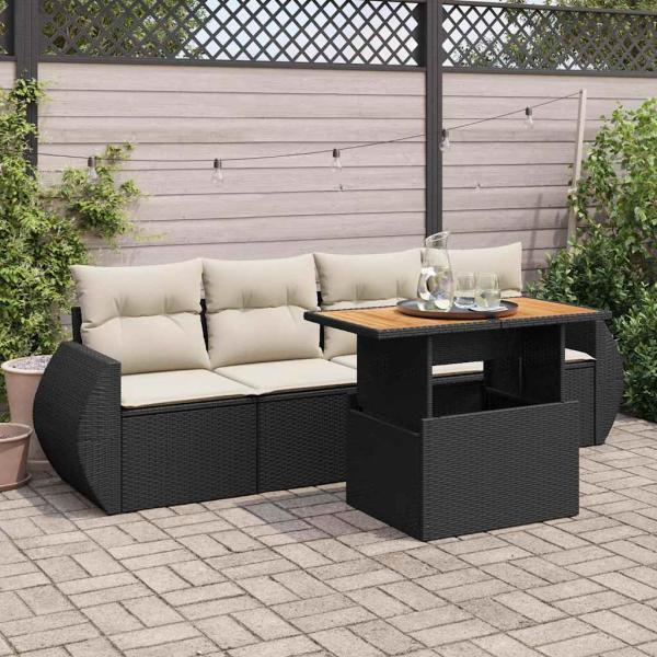 ARDEBO.de - 5-tlg. Garten-Sofagarnitur mit Kissen Schwarz Poly Rattan