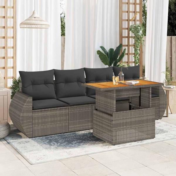 ARDEBO.de - 5-tlg. Garten-Sofagarnitur mit Kissen Grau Poly Rattan