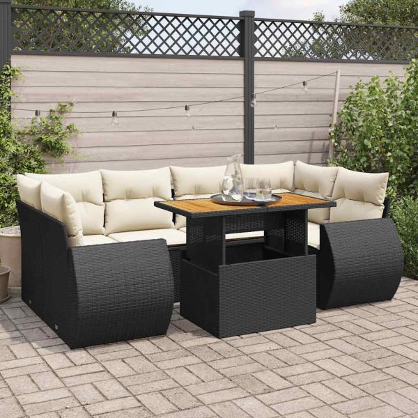 ARDEBO.de - 7-tlg. Garten-Sofagarnitur mit Kissen Schwarz Poly Rattan