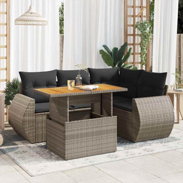 ARDEBO.de - 5-tlg. Garten-Sofagarnitur mit Kissen Grau Poly Rattan
