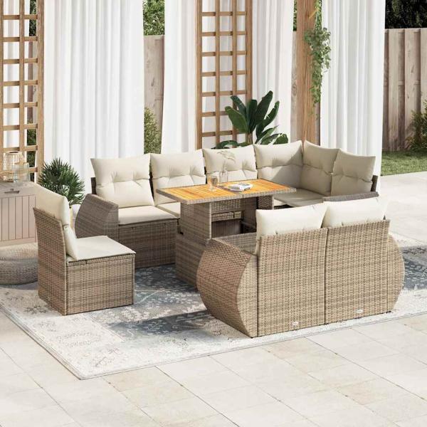 ARDEBO.de - 9-tlg. Garten-Sofagarnitur mit Kissen Beige Poly Rattan