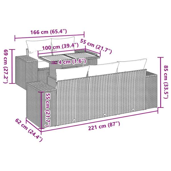6-tlg. Garten-Sofagarnitur mit Kissen Grau Poly Rattan