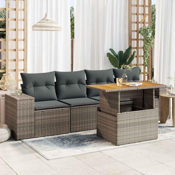 ARDEBO.de - 5-tlg. Garten-Sofagarnitur mit Kissen Grau Poly Rattan