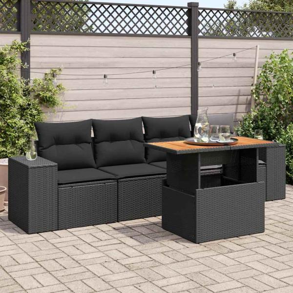 ARDEBO.de - 5-tlg. Garten-Sofagarnitur mit Kissen Schwarz Poly Rattan