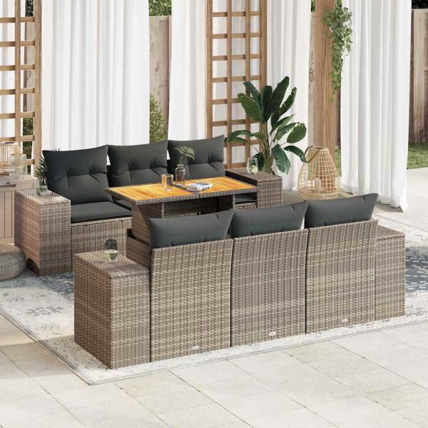 ARDEBO.de - 7-tlg. Garten-Sofagarnitur mit Kissen Grau Poly Rattan