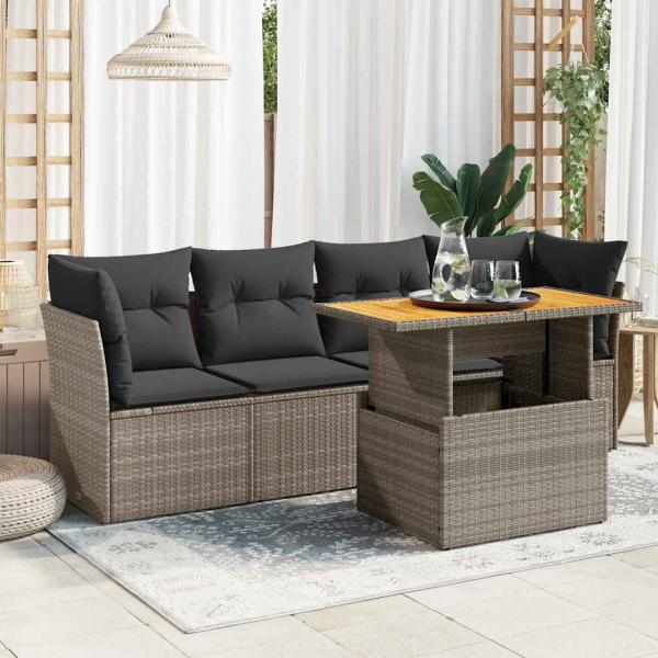 ARDEBO.de - 5-tlg. Garten-Sofagarnitur mit Kissen Grau Poly Rattan
