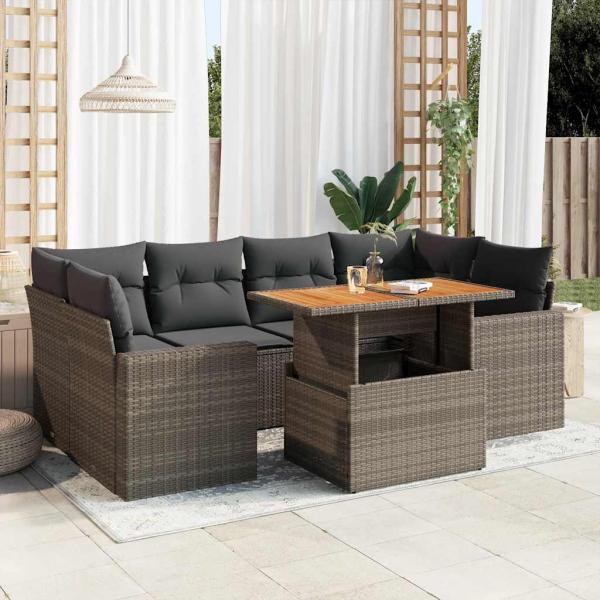 ARDEBO.de - 7-tlg. Garten-Sofagarnitur mit Kissen Grau Poly Rattan