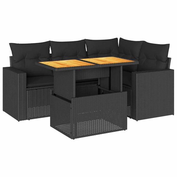 ARDEBO.de - 5-tlg. Garten-Sofagarnitur mit Kissen Schwarz Poly Rattan