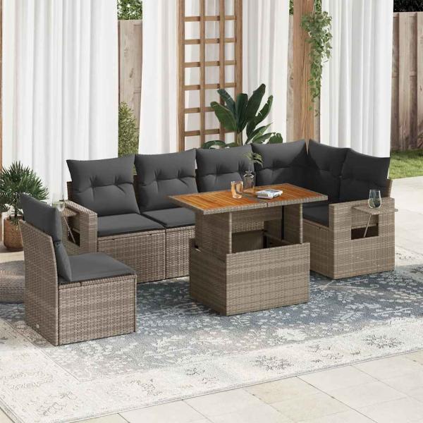ARDEBO.de - 7-tlg. Garten-Sofagarnitur mit Kissen Grau Poly Rattan
