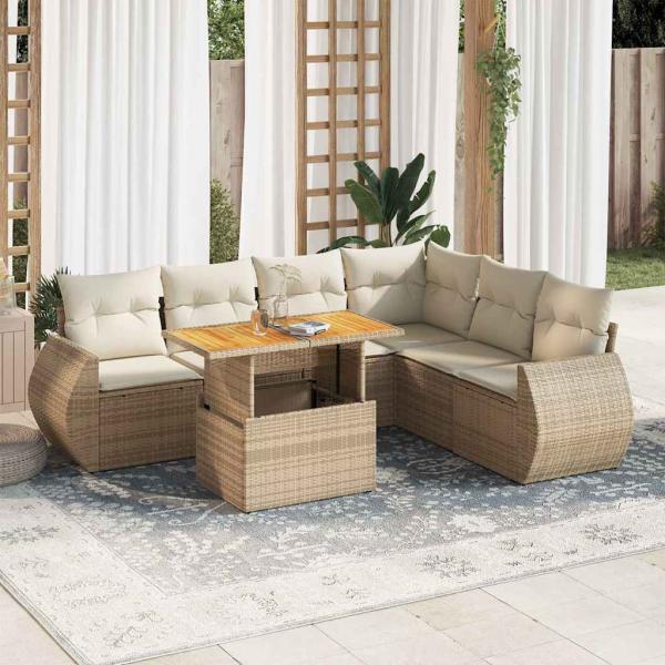ARDEBO.de - 7-tlg. Garten-Sofagarnitur mit Kissen Beige Poly Rattan
