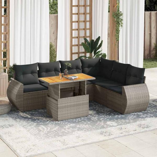 ARDEBO.de - 7-tlg. Garten-Sofagarnitur mit Kissen Grau Poly Rattan